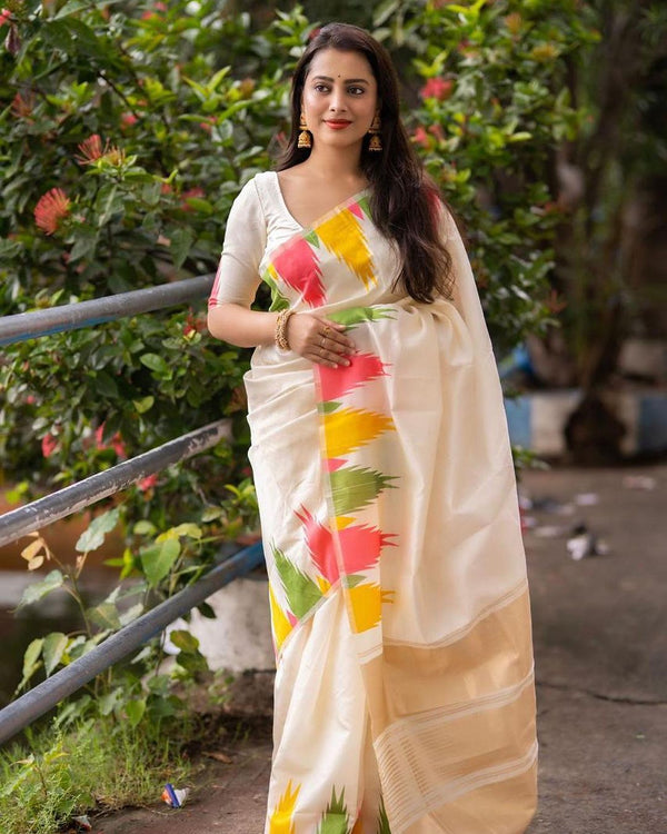 Exceptional Off White Soft Silk Saree With Desiring Blouse Piece