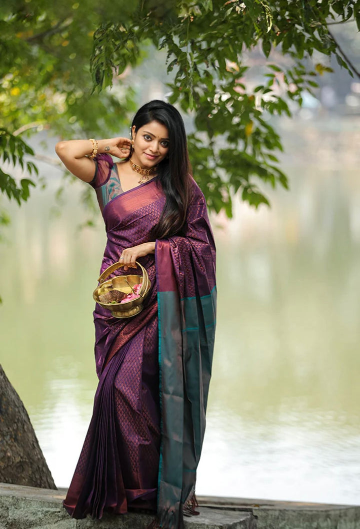 Enticing Purple Soft Silk Saree With Inspiring Blouse Piece