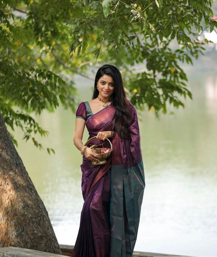 Enticing Purple Soft Silk Saree With Inspiring Blouse Piece