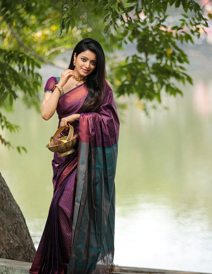 Enticing Purple Soft Silk Saree With Inspiring Blouse Piece