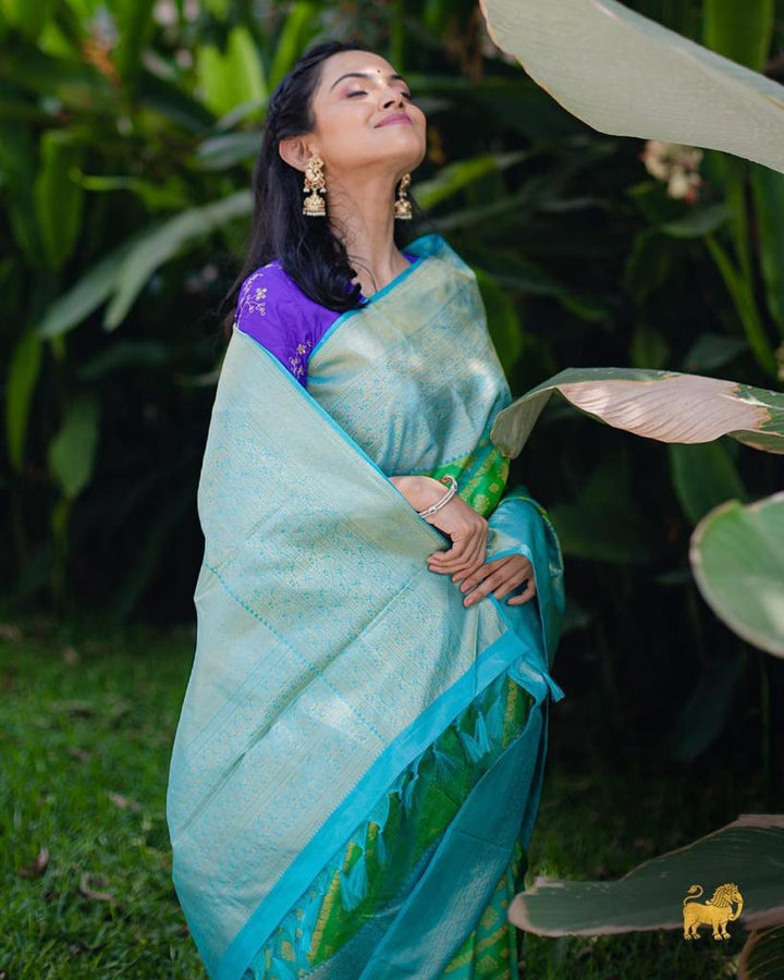 Fragrant Parrot Soft Silk Saree With Ephemeral Blouse Piece