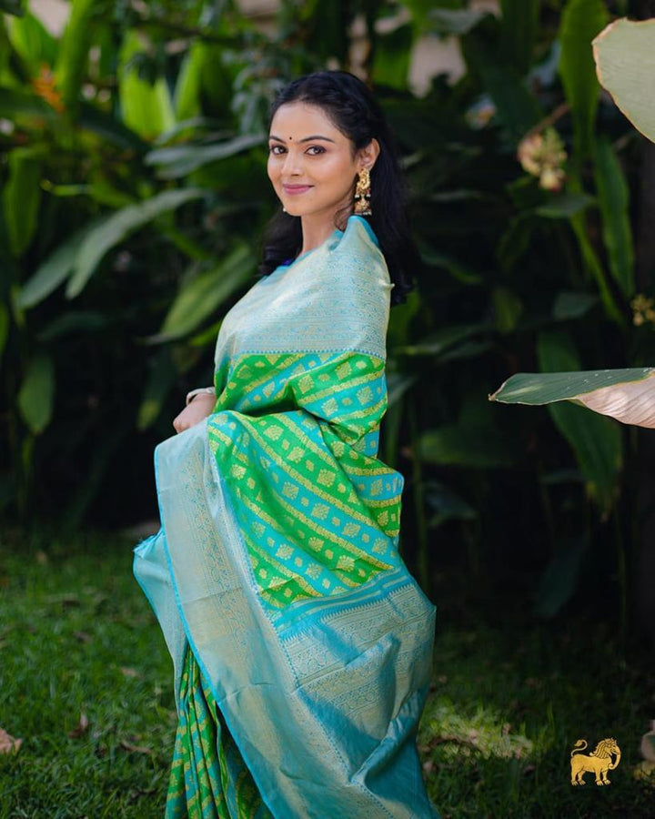 Fragrant Parrot Soft Silk Saree With Ephemeral Blouse Piece