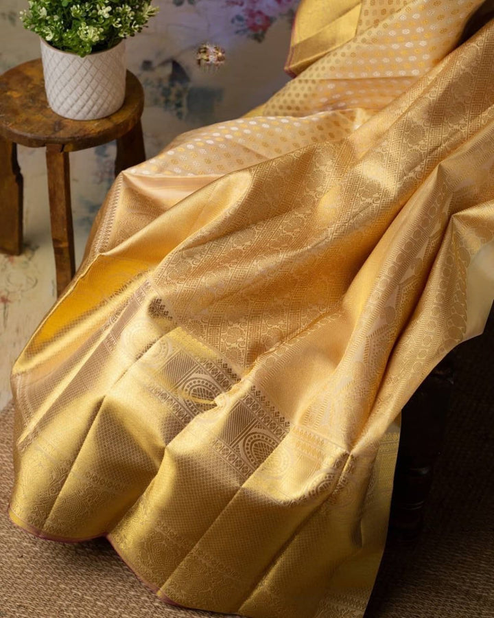 Propinquity Beige Soft Silk Saree With Confounding Blouse Piece