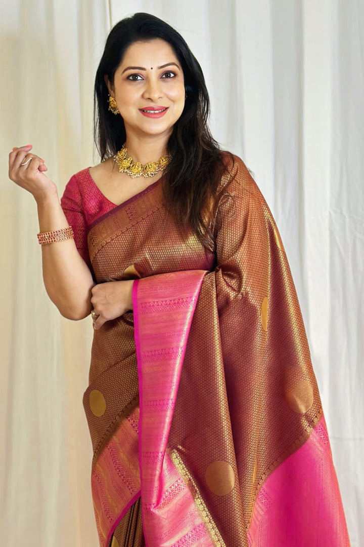 Elision Brown Soft Silk Saree With Mellifluous Blouse Piece