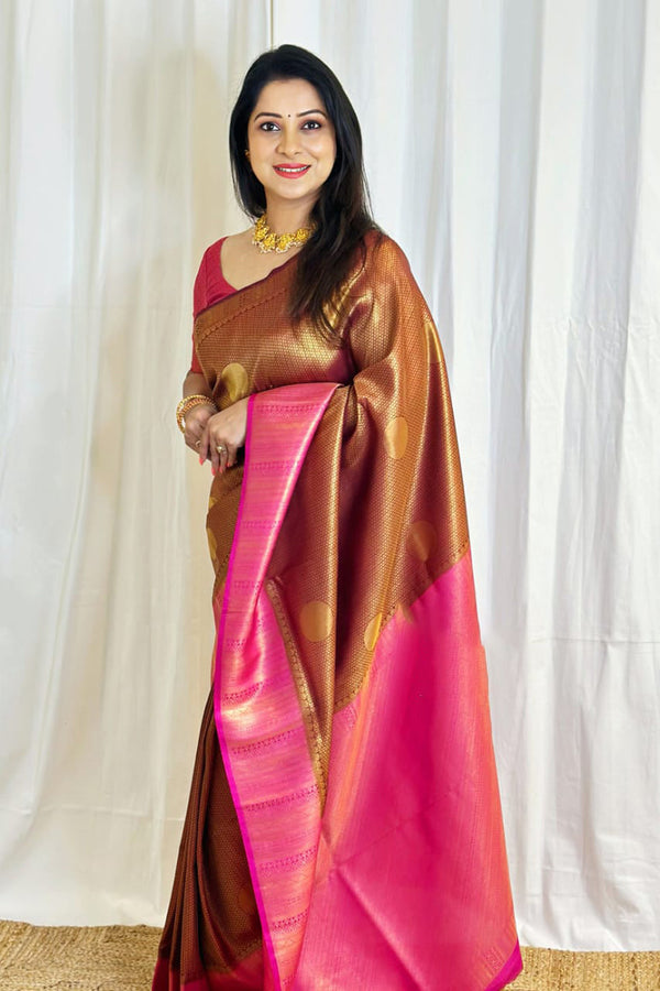 Elision Brown Soft Silk Saree With Mellifluous Blouse Piece