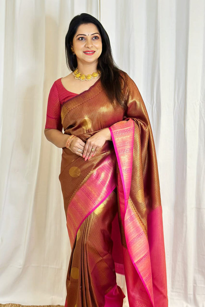 Elision Brown Soft Silk Saree With Mellifluous Blouse Piece