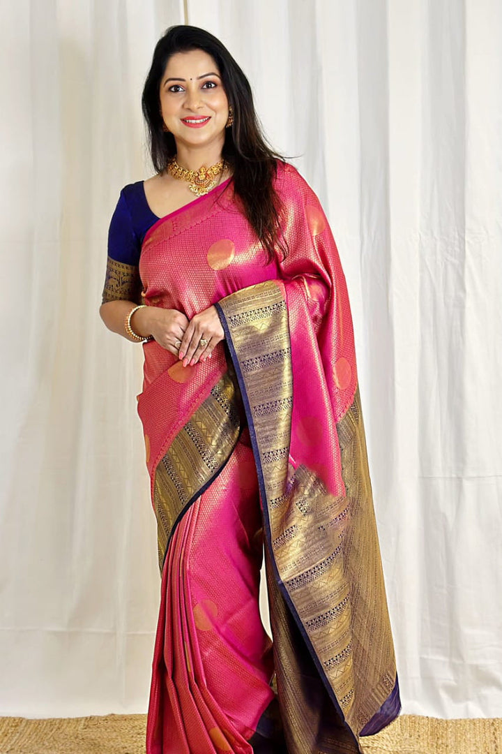 Elision Dark Pink Soft Silk Saree With Lagniappe Blouse Piece