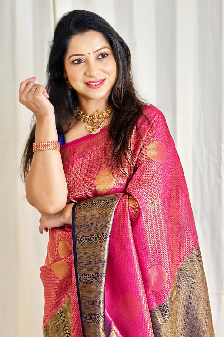 Elision Dark Pink Soft Silk Saree With Lagniappe Blouse Piece