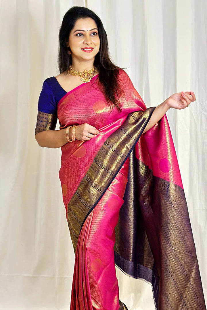 Elision Dark Pink Soft Silk Saree With Lagniappe Blouse Piece