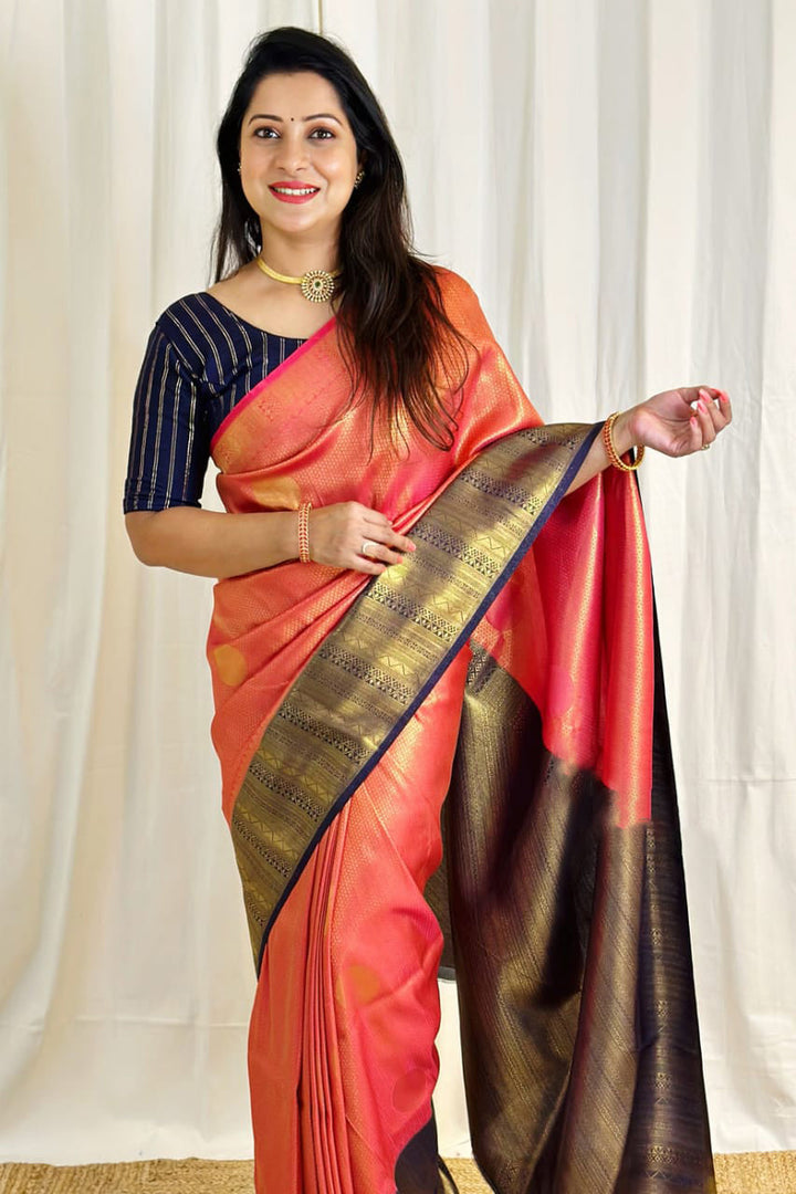 Ephemeral Peach Soft Silk Saree With Scintilla Blouse Piece