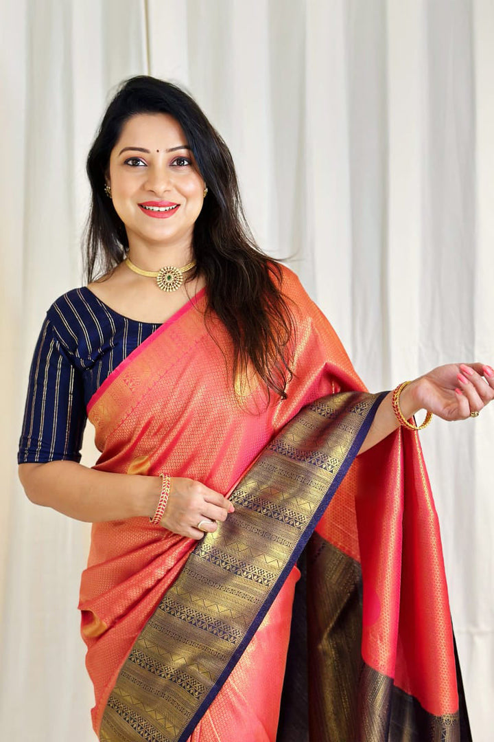 Ephemeral Peach Soft Silk Saree With Scintilla Blouse Piece