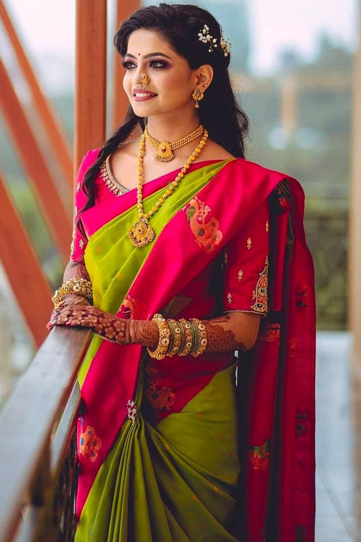 Palimpsest Parrot Soft Silk Saree With Staggering Blouse Piece