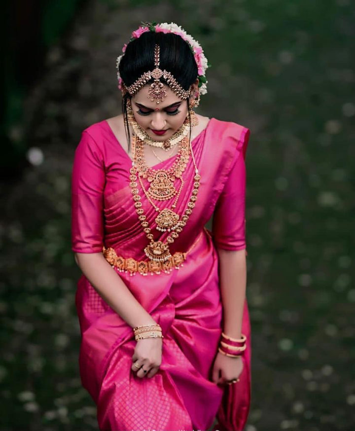 Lissome Dark Pink Soft Silk Saree With Epiphany Blouse Piece