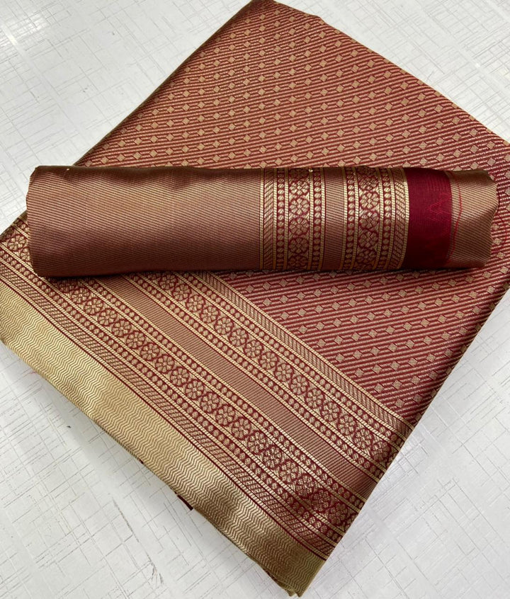 Hypnotic Wine Soft Silk Saree With Intricate Blouse Piece