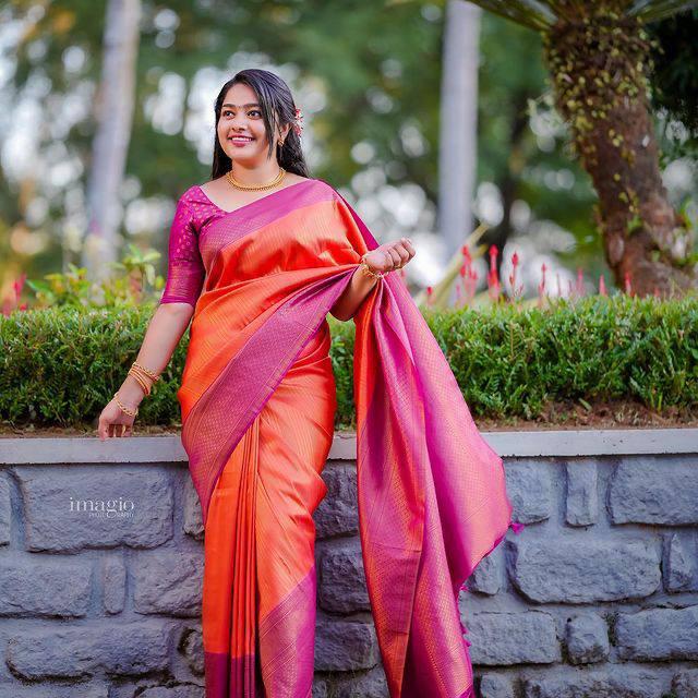 Extraordinary Orange Soft Silk Saree With Alluring Blouse Piece