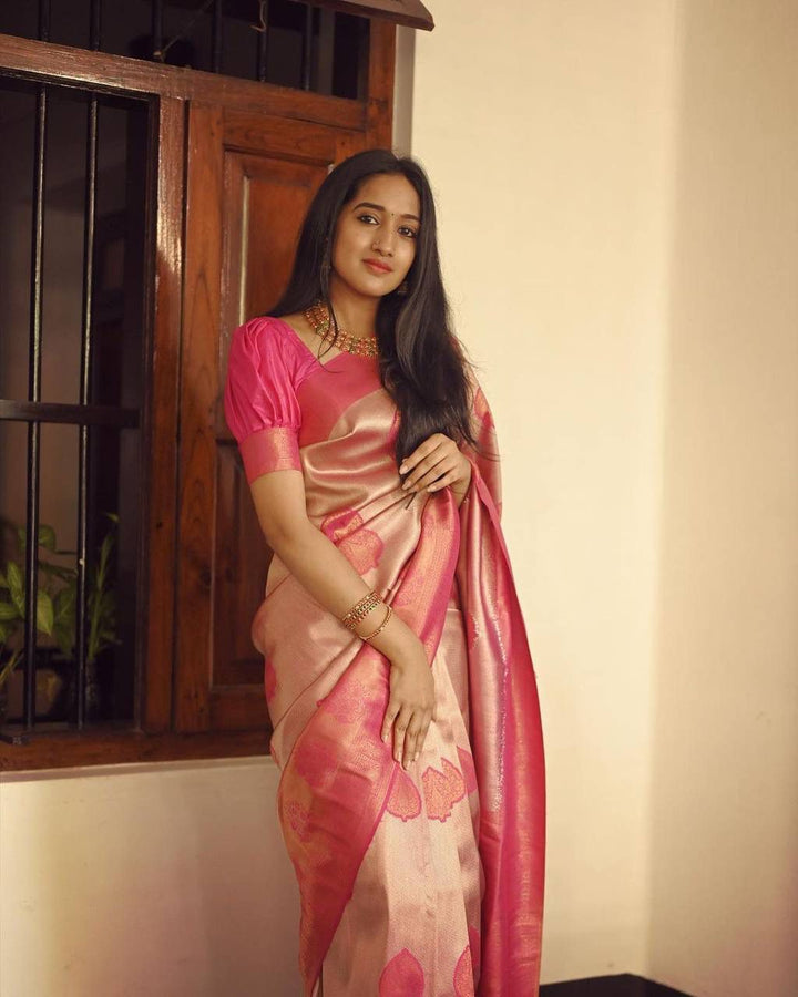 Elegant Peach Soft Silk Saree With Unique Blouse Piece