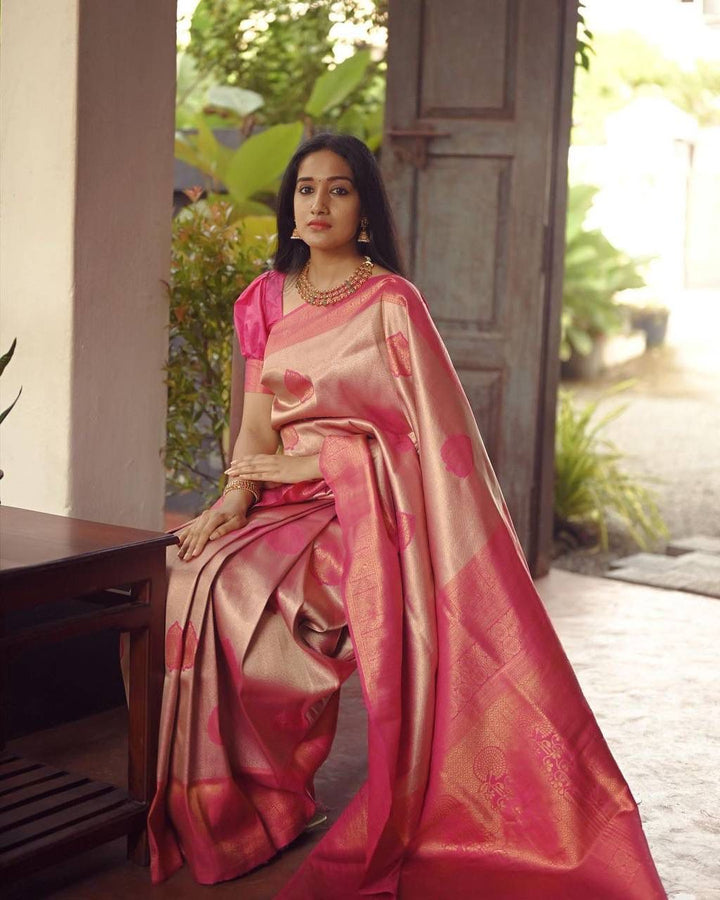 Elegant Peach Soft Silk Saree With Unique Blouse Piece