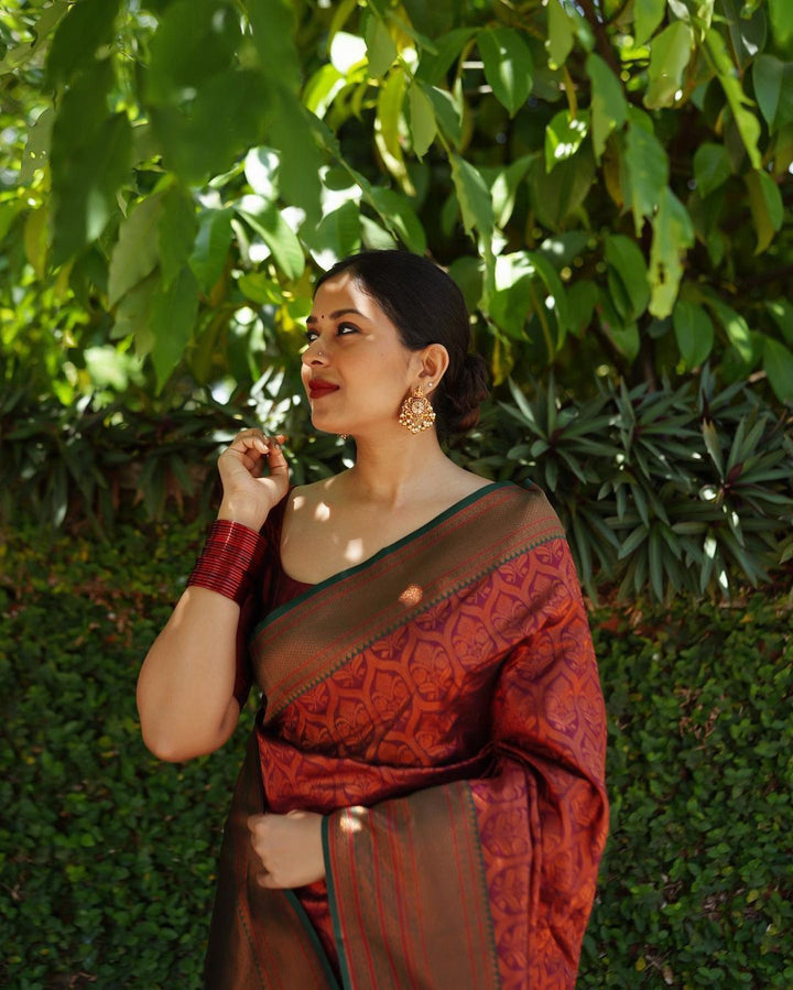 Gleaming Maroon Soft Silk Saree With Charming Blouse Piece