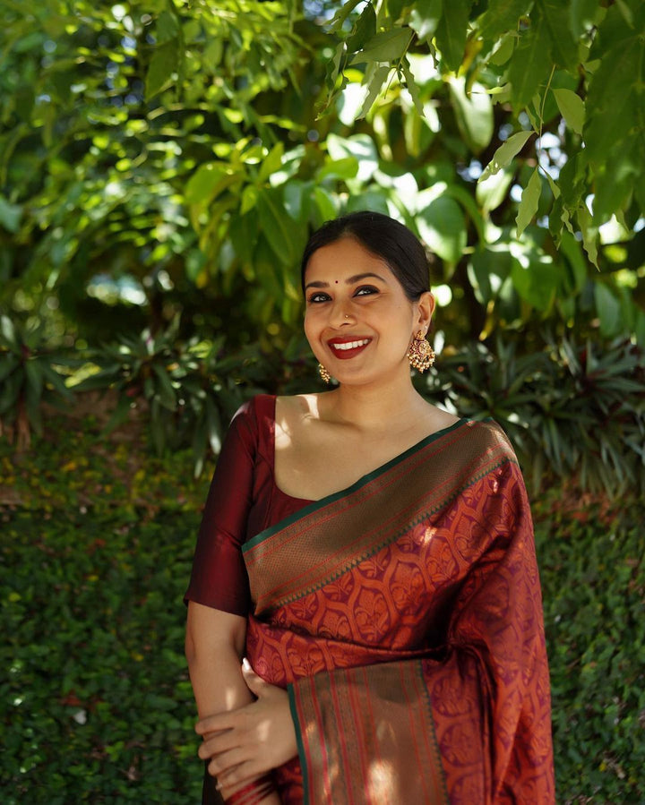 Gleaming Maroon Soft Silk Saree With Charming Blouse Piece