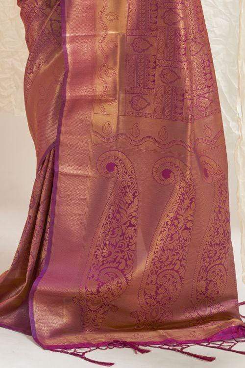 Amiable Purple Kanjivaram Silk Saree With Engaging Blouse Piece