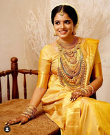 Gold Banarasi Silk With Jacquard Work Saree With Attractive Blouse Piece