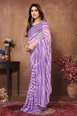 Purple Ready To Wear Saree With Attractive Banglori Blouse