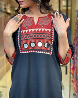 Black Muslin Cotton Designer Kurta Set With Dupatta