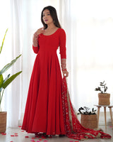 Red Georgette Anarkali Designer Gown With Dupatta