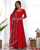 Red Georgette Anarkali Designer Gown With Dupatta