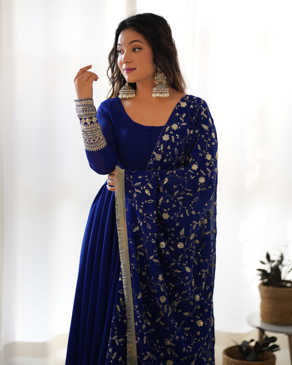 Blue Heavy Soft Georgette Anarkali Gown With DUpatta