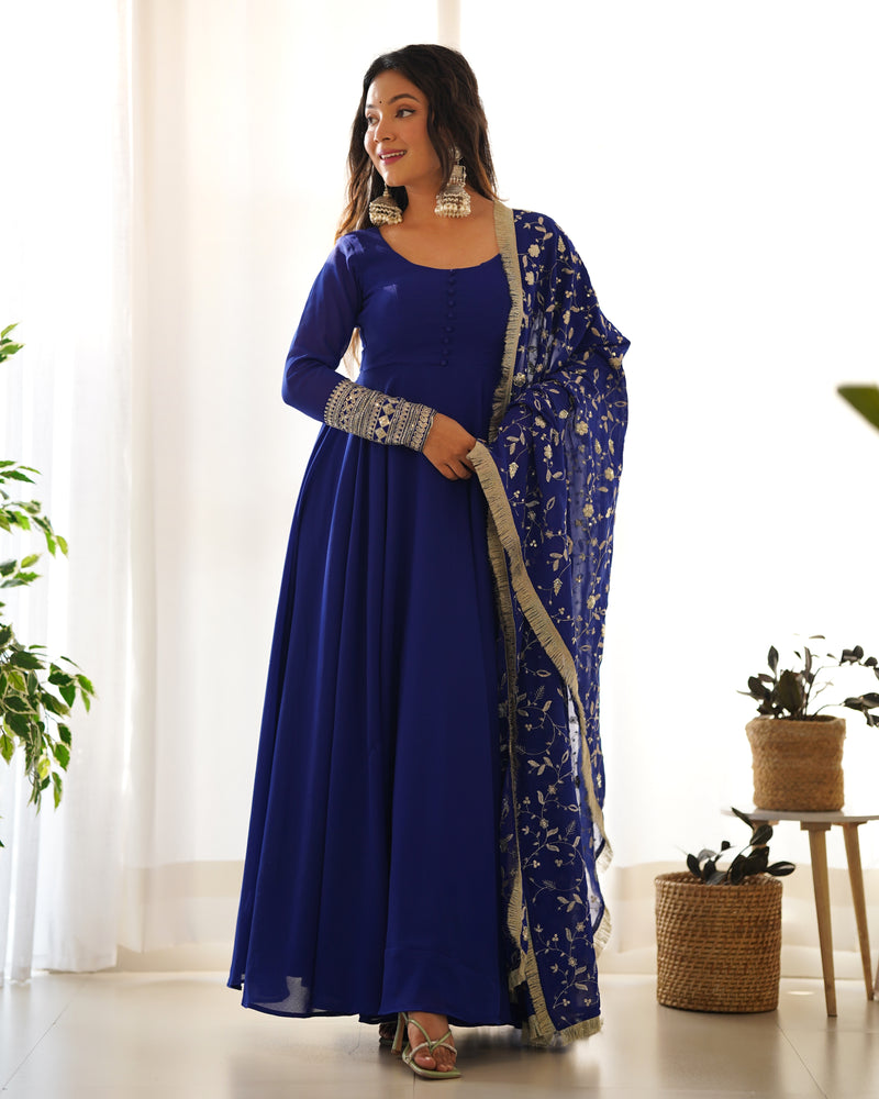Blue Heavy Soft Georgette Anarkali Gown With DUpatta
