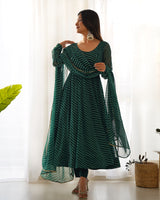 Green Georgette Laheriya Print Gown With Dupatta