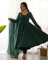 Green Georgette Laheriya Print Gown With Dupatta