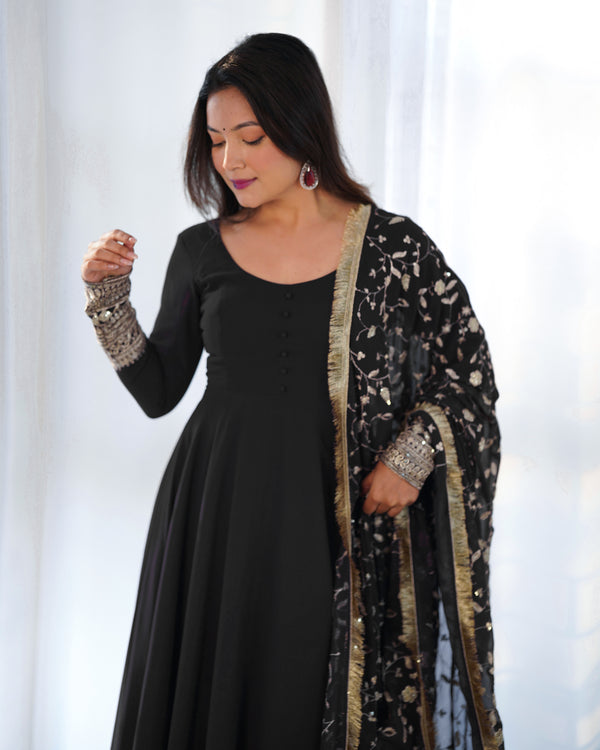 Black Georgette Anarkali Designer Gown With Dupatta