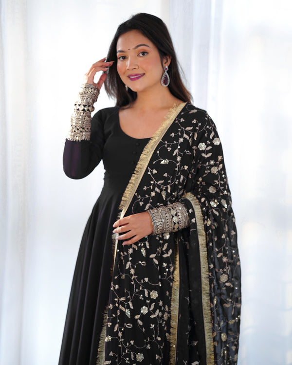 Black Georgette Anarkali Designer Gown With Dupatta