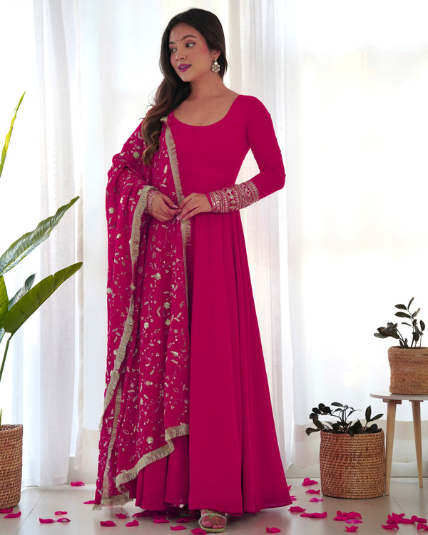 Pink Georgette Anarkali Designer Gown With Dupatta