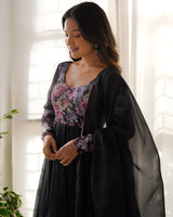 Black Organza Designer Gown With Dupatta