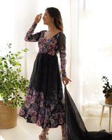 Black Organza Designer Gown With Dupatta