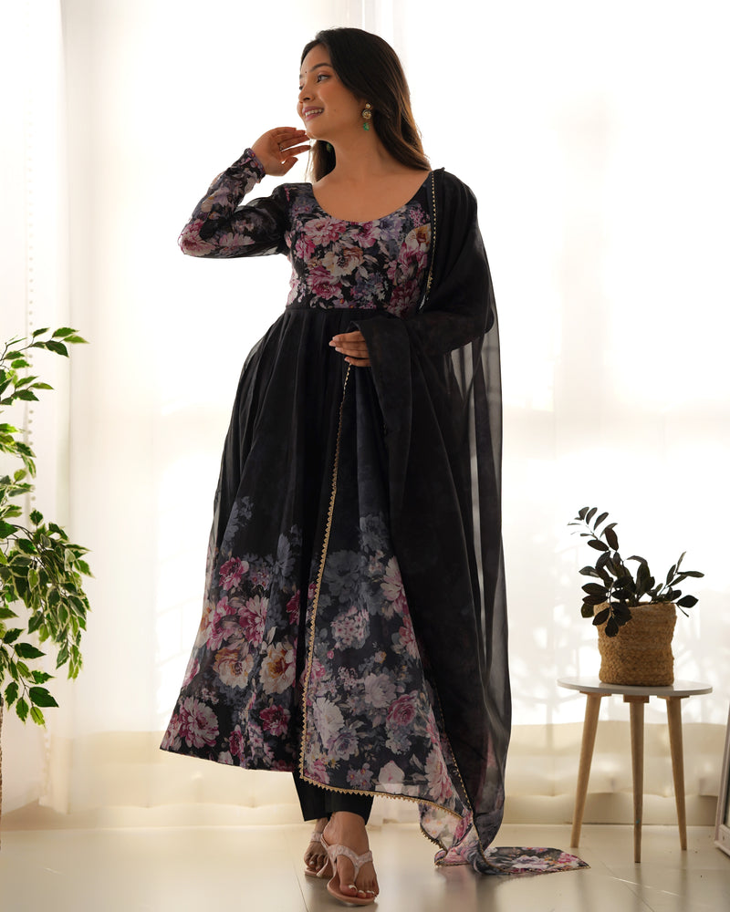 Black Organza Designer Gown With Dupatta