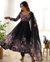 Black Organza Designer Gown With Dupatta