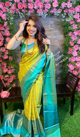 Yellow Silk With Jacquard Work Saree With Attractive Blouse Piece