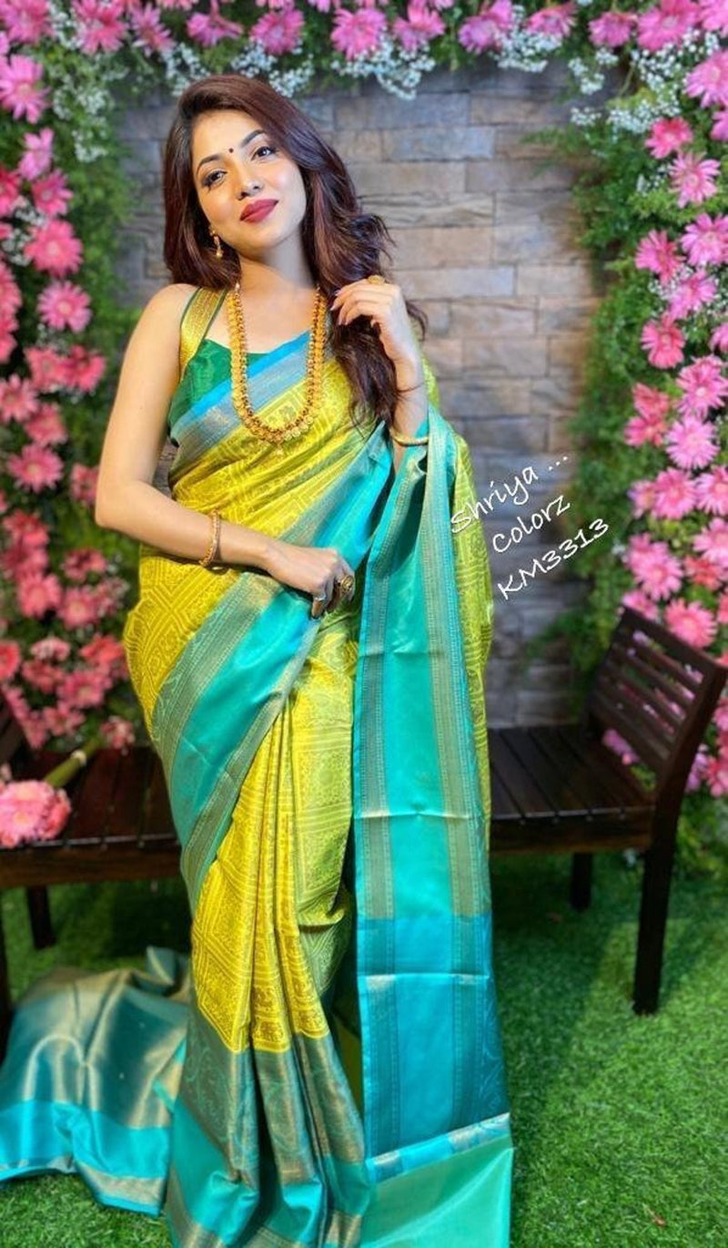 Yellow Silk With Jacquard Work Saree With Attractive Blouse Piece