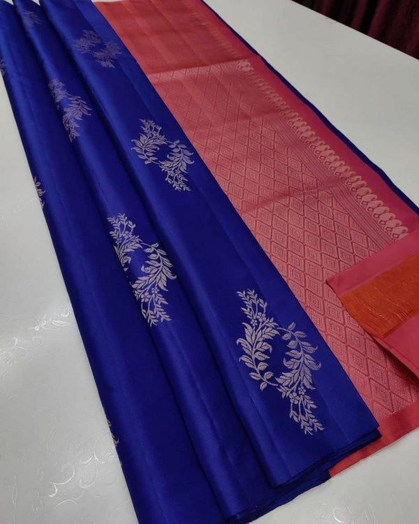 Susurrous Blue Soft Silk Saree With Propinquity Blouse Piece