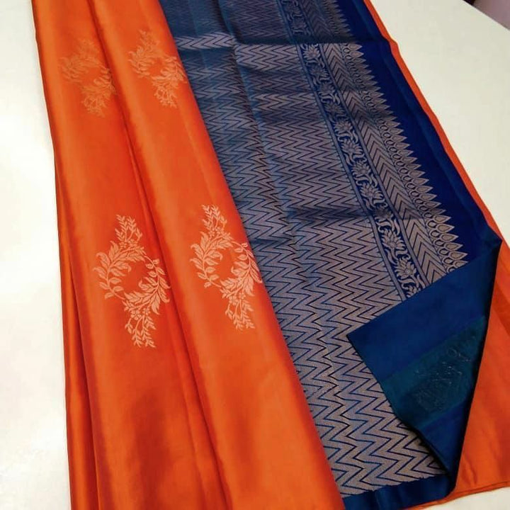 Mellifluous Orange Soft Silk Saree With Alluring Blouse Piece