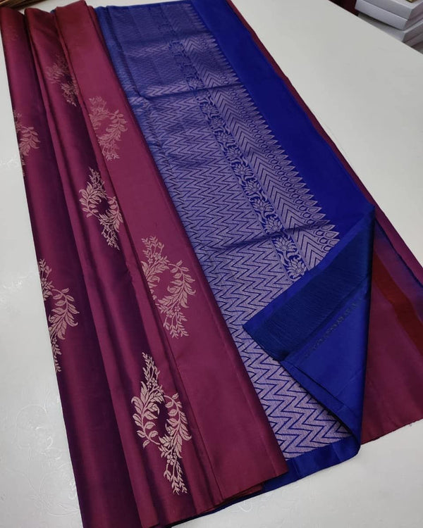 Tremendous Wine Soft Silk Saree With Felicitous Blouse Piece