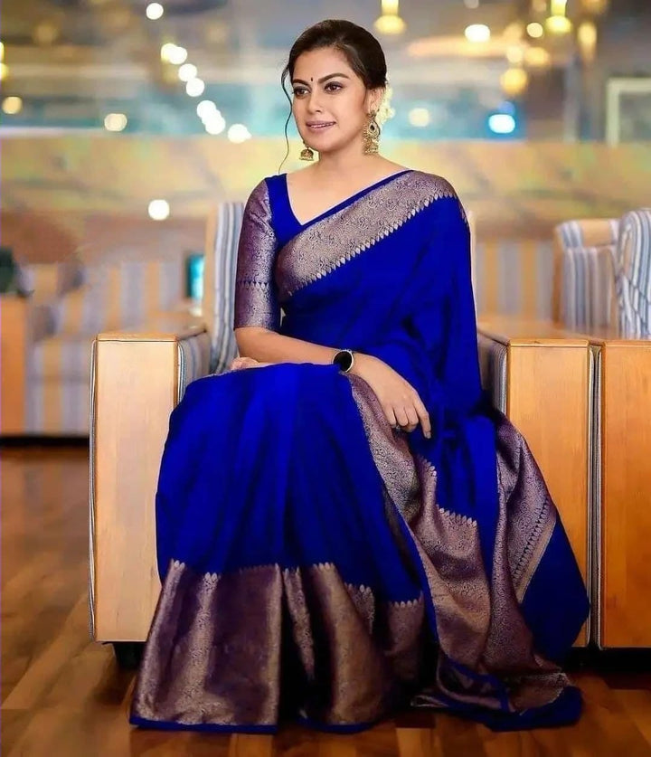 Ideal Royal Blue Soft Silk Saree With Bucolic Blouse Piece