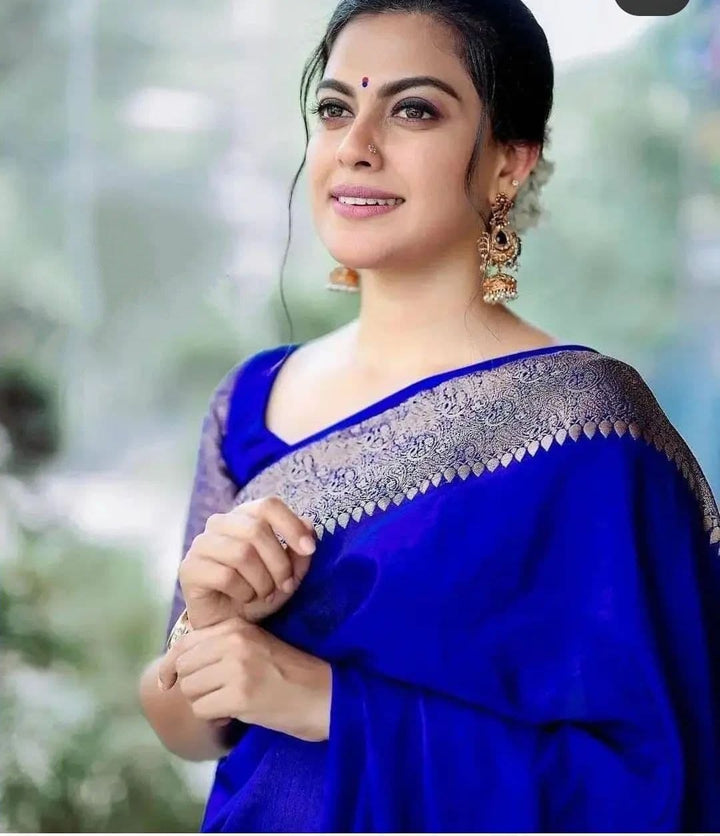 Ideal Royal Blue Soft Silk Saree With Bucolic Blouse Piece