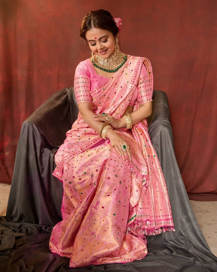 Sizzling Pink Soft Silk Saree With Flaunt Blouse Piece