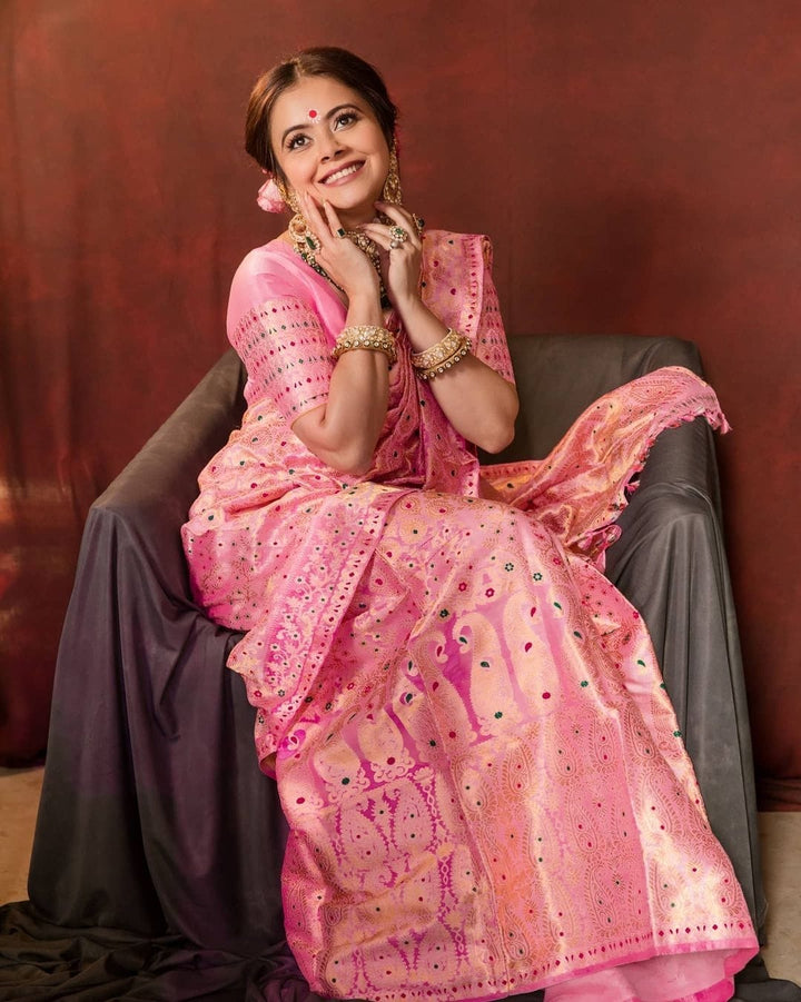 Sizzling Pink Soft Silk Saree With Flaunt Blouse Piece