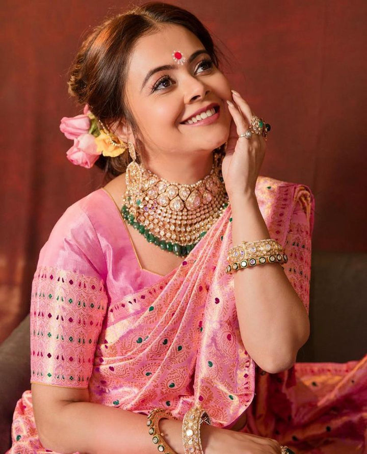 Sizzling Pink Soft Silk Saree With Flaunt Blouse Piece